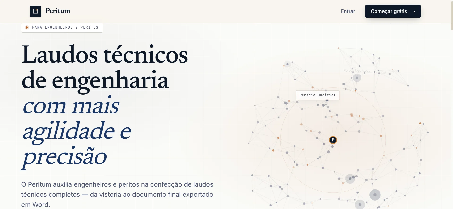 Landing page do Peritum: laudos técnicos de engenharia com mais agilidade e precisão